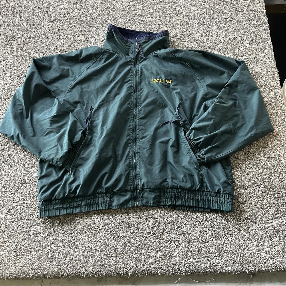 Tri-Mountain Jacket Mens 3XL Green Fleece Lined Full Zip Windbreaker Local 158